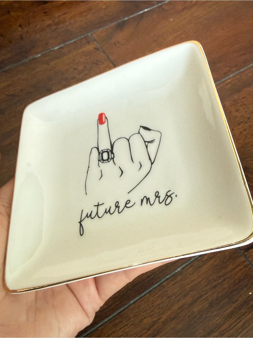Future Mrs. jewelry trinket tray dish, white ceramic